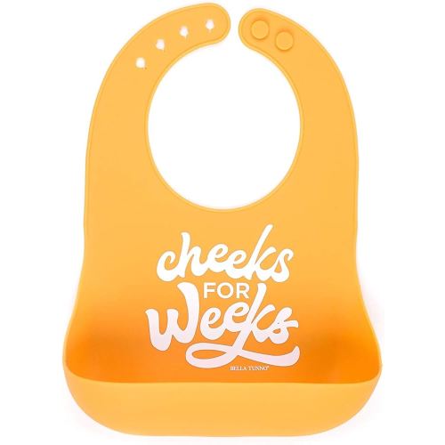 Baby Bib for Eating by Bella Tunno, Waterproof Silicone Bib with Large Food Catcher, Adjustable Fit for Babies 4-12 months & Toddlers 1-3 Years, Boys & Girls, Cheeks For Weeks