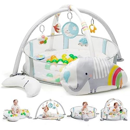 Lupantte 4-in-1 Baby Play Gym, Activity Gym Ball Pit with Detachable Anti-Slip Thickening Tummy Time Mat with Sensory Toys for Newborn Infant Toddler to Develop Motor&Cognition,Include 40 Balls