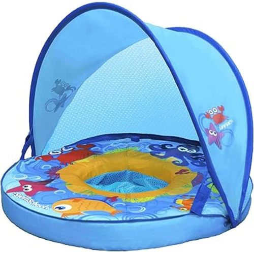 SwimSchool Infant Baby Pool Floats, Free Swimming, Super Buoyant – Ages 6-24 Months – Multiple Colors/Styles – Adjustable Canopies and Seats, Splash & Play Baby Floaties