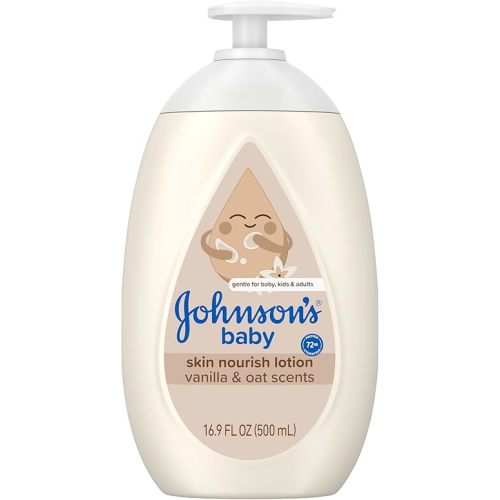 Johnson's Baby Lotion, Vanilla & Oat Scents, Hypoallergenic Baby Body Lotion for 72 Hour Hydration Until Baby's Next Bath Moisturizes & Protects from Dryness, 16.9 fl. oz