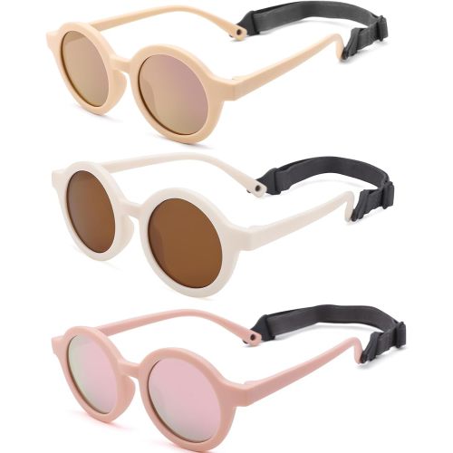 COASION Baby Polarized Round Sunglasses Flexible Rubber Shades with Strap for Toddler Newborn Infant Ages 0-24 Months