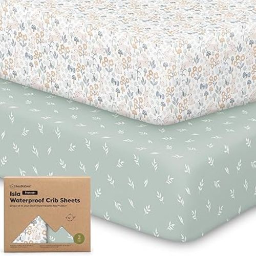 2-Pack Waterproof Baby Crib Sheets for Boys, Girls - Viscose Derived from Bamboo Toddler Bed Sheet Neutral, Fitted Crib Mattress Protector Cover for Baby Bedding, Soft & Gentle (Prairie)