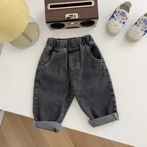 Baby Denim Solid Color Simple Pants - Black, 6-12M
