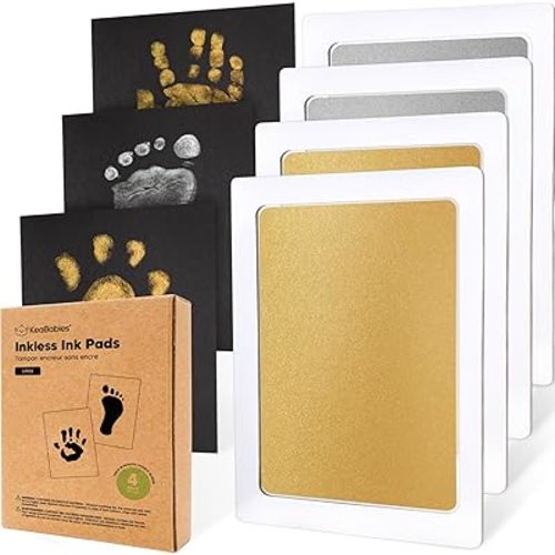 4-Pack Inkless Baby Hand and Footprint Kit - Mess Free Ink Pad for Newborn Keepsake, Dog Nose & Paw Print Kit, Clean Touch Ink Pad for Baby Hand & Footprints, Ideal Mother's Day Gifts (Gold/Silver, L)