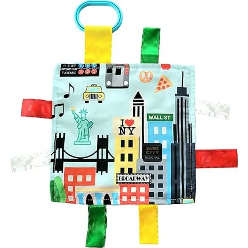 Baby Jack & Co 8x8” Learning Lovey NYC New York Tag Toys for Babies - Baby Crinkle Toys - Soft & Safe - Learn USA Cities and Shapes - Ideal Baby Toy & Gift BPA Free w/Stroller Clip