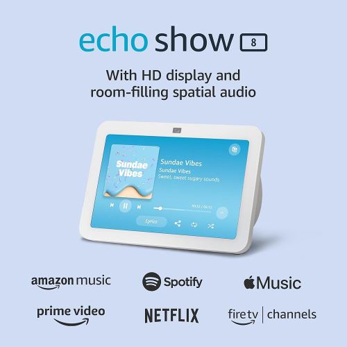 Amazon Echo Show 8, With Spatial Audio, Smart Home Hub, ideal for open living spaces, includes Alexa, Glacier White