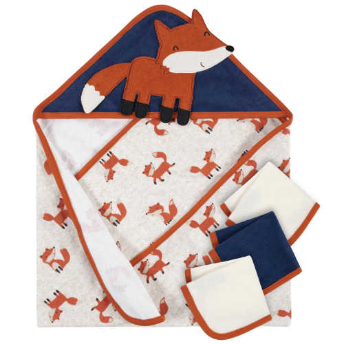 4-Piece Boys Fox Hooded Towel & Washcloth Set