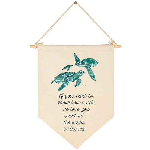 FYSIA We Love You-Ocean Turtle Theme Nursery Decor- Canvas Hanging Pennant Flag Banner Wall Sign Decor Gift for Nursery Baby Kids Girl Boy Teen Bedroom Playroom Front Door- Birthday Christmas Gift