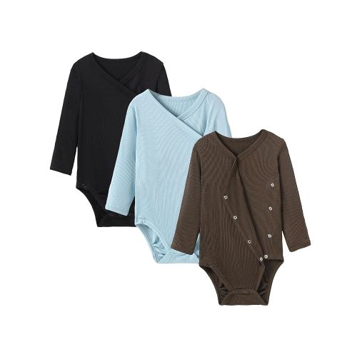 DEFAHN Viscose from Bamboo Baby Side Snap Bodysuit Kimono Onsies 3-Pack Long Short Sleeve Boy Girl Boys