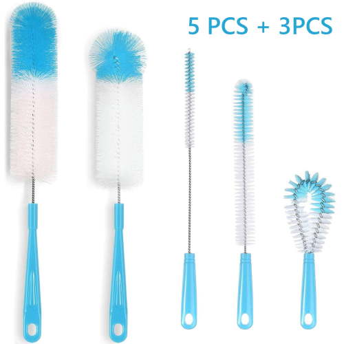 Tripumer 8 Pack Bottle Cleaning Brush Set Long Handle Bottle Cleaner for Washing Narrow Wine Beer Bottle Sports Water Cups Thermos Feeder Kettle Spout and Lid Cleanser Brushes