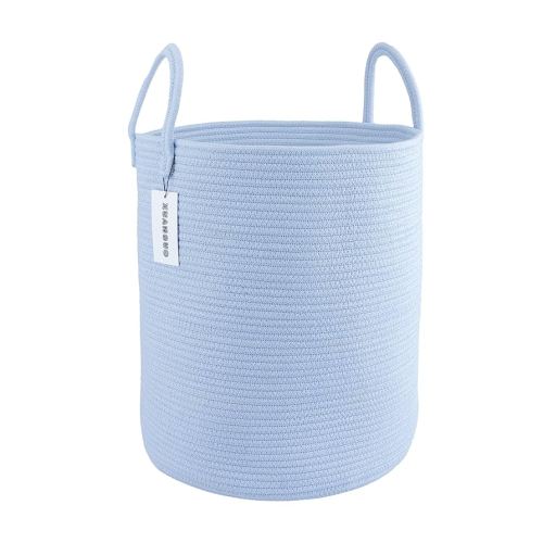 Cotton Rope Laundry Basket Hamper for Clothes Woven Storage Basket for Living Room Bedroom Boho Tall Rope Baskets for Blanket Toys Pillow Towels Baby Nursery Hamper Bin light blue