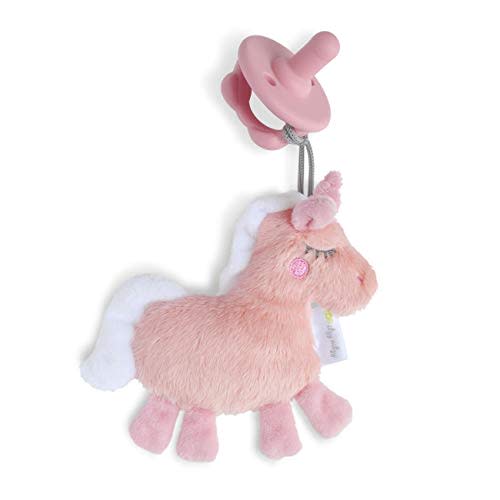 Itzy Ritzy Pacifier & Lovey Set - Includes Silicone Pacifier with Stuffed Animal Lovey - Detachable Plush Unicorn Pacifier Holder & Coordinating Pink Silicone Pacifier, Ideal for Ages 0 Months & Up