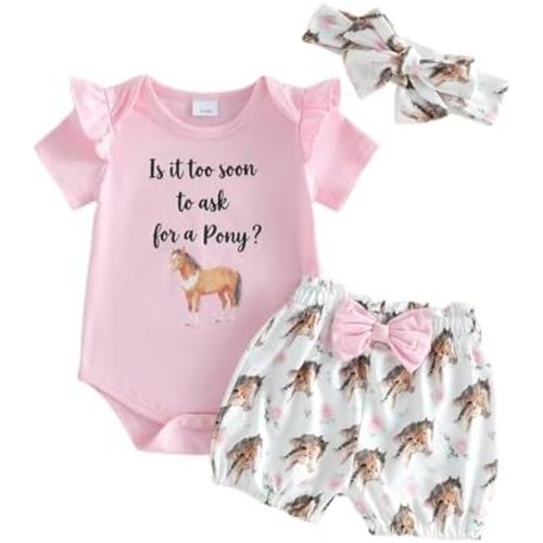 PUHHAPIEY Baby Girl Summer Spring Clothes Baby Cowgirl Outfit New Cowgirl in Town Short Sleeve Romper + Shorts and Headband
