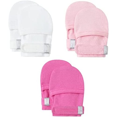 HAPIU Baby No Scratch Mittens Stay On, 100% Cotton Breathable, Adjustable Infant Gloves for Boys Girls, Newborn - 12 M