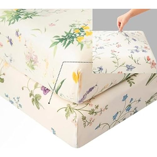 SDIII 2 Pack Colorful Floral Crib Sheets 52" × 28" × 8", 100% High Elastic Microfiber Jersey Knit, Soft and Breathable, Floral Baby Crib Sheets Boy and Girl