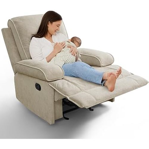 Recliner Chair Glider Rocking Recliners for Nursery, Rocker Glider Nursery Chair for Living Room with Extra Large Footrest, High Back, Upholstered Deep Seat, Oversized Fabric Recliner