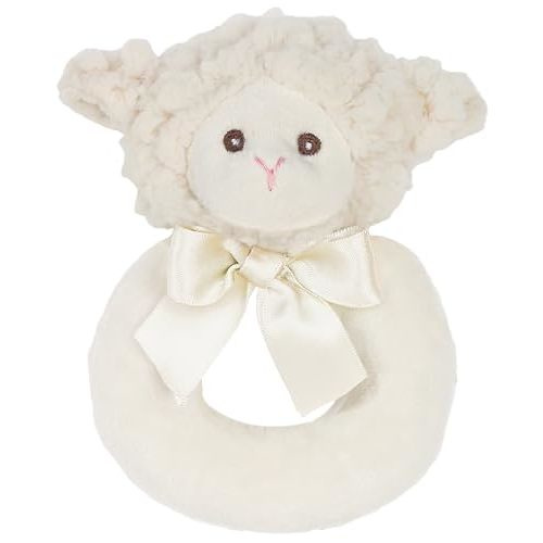 Bearington Baby Lamby, 5.5 Inch Cream Lamb Plush Stuffed Animal, Soft Baby Rattles and Plush Rings