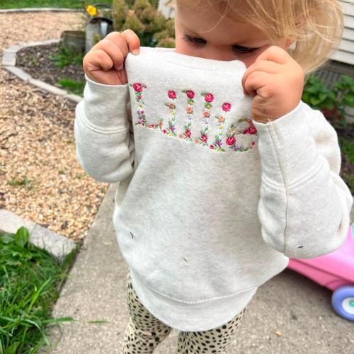 Embroidered 2T Floral Name Toddler Sweatshirt, Girls Floral Name Hoodie, Custom Embroidered Toddler Sweatshirt, Floral T-shirt, Gift For Baby