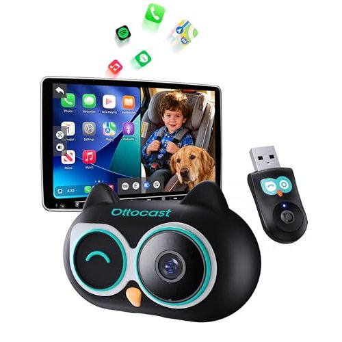 OTTOCAST Cabin Care Car Adapter with Baby Car Camera, Wireless CarPlay Display on CarScreen 2026, Plug-and-Play 1080P HD Rear Seat Baby Monitor, Split Screen Navigation, for Parents & Pet Owners
