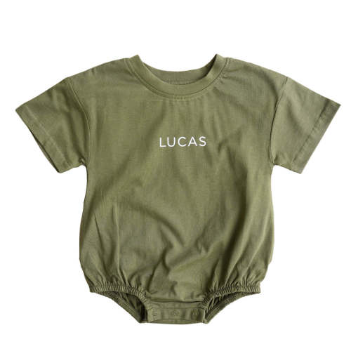 Personalized Short Sleeve Bubble Romper | Earthy Neutrals