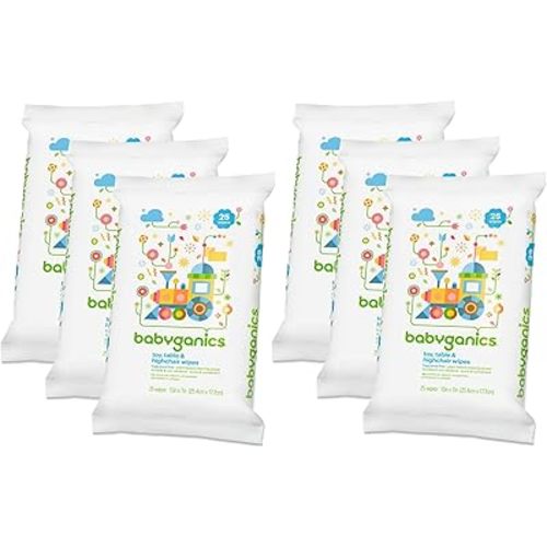 Babyganics Toy, Table & Highchair Wipes, 25 Count, 6 Pack