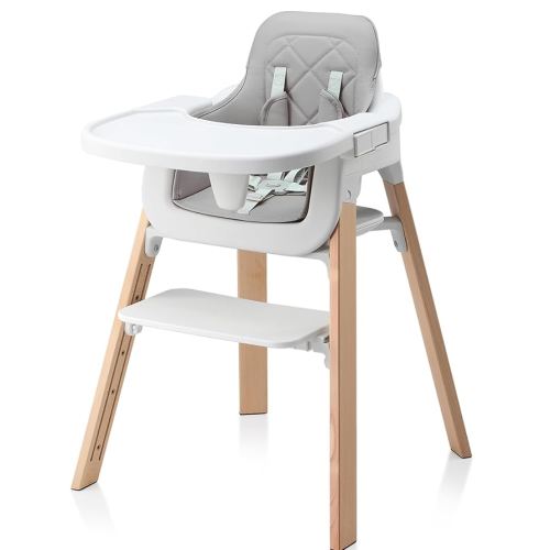JMMD High Chair, High Chairs for Babies and Toddlers, 3 in 1 Convertible Wooden Baby HighChair 5-Point Safety Harness, Removable Tray and Adjustable Footrest, Grey