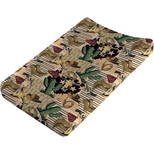 Western Cowboy Baby Changing Table Pad Covers for Boy Girl 32''x16'' Retro Cowboy Hat Boots Goat Skull Cactus Fitted Change Table Sheets Patriotic Comfort Soft Breathable Diaper Changing Table Mats
