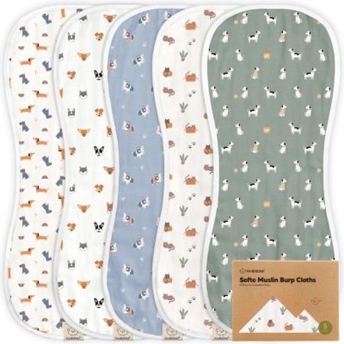 Keababies 5pk Organic Softe Muslin Burp Cloths For Baby Girls And Boys, Large Absorbent Burping Cloths For Babies, Baby Burp Clothes (prism)