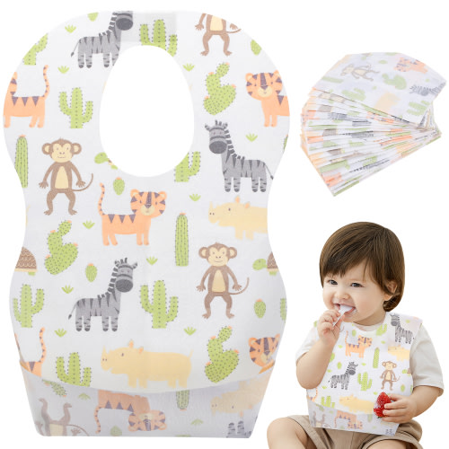 Chidian 20pcs Disposable Waterproof Bib Adjustable Tape Dining Bibs for Baby Newborn Infant (Random Pattern)