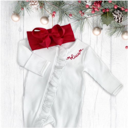 Baby girl First Christmas outfit, baby girl coming home outfit, baby girl romper