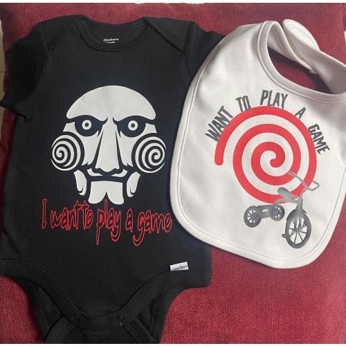 Saw-I want to play a game by onsie and bin set