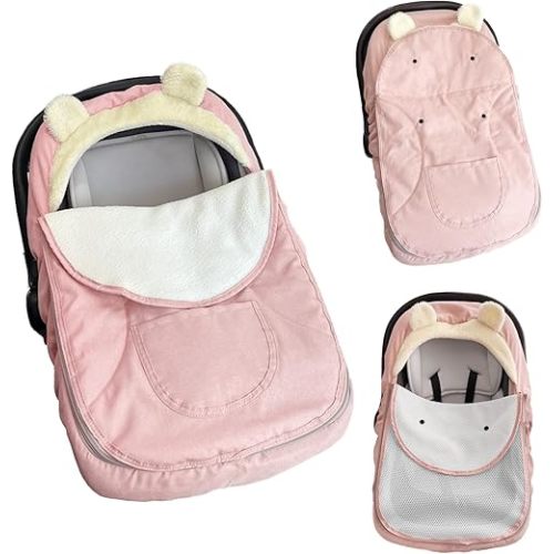 Baby Car Seat Cover - Winter Car Seat Cover for Babies Winter, Cozy Baby Car Seat Cover, Infant Car Seat Cover & Canopies Winter for Stroller Keeping Warm (Pink)