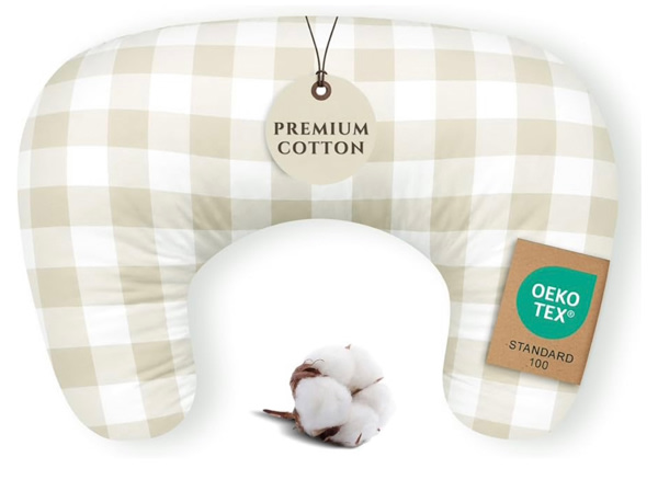 Pobibaby Nursing Pillow Cover, Boppy Compatible, Cotton (Gingham Khak)