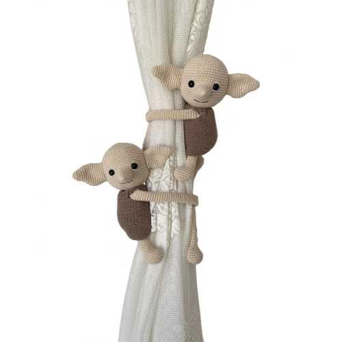 Elf Wizard Tieback Holder House Elf Curtain Holder Brown dobby hp Themed Nursery Decor Babyshower Gift Anti Bacterial Knitting Amigurumi