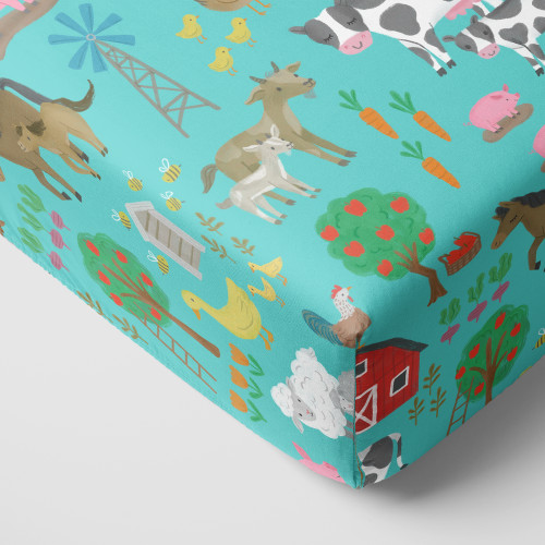 Blue Farm Fam Fitted Crib Sheet | Little Sleepies