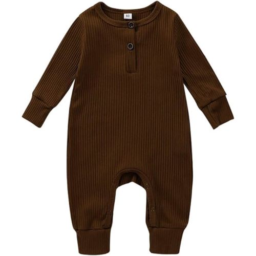 Newborn Summer Baby Boy Girl Rompers Bodysuit Jumpsuit Playsuit One Piece Outfit Clothes - 0-3 Months - F-long Sleeve Romper Brown