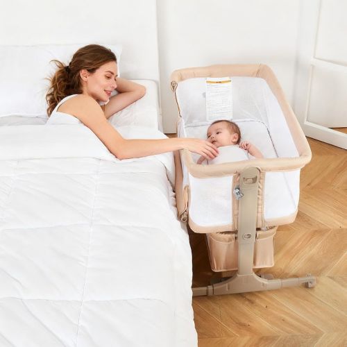 Coucheta Baby Bassinet Bedside with Wheels 3 in 1 Newborn All-Mesh Portable Bedside Sleeper with Detachable Mosquito Net