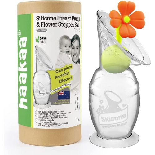 Haakaa Manual Breast Pump with Suction Base and Flower Stopper(5oz/150ml)(Orange)