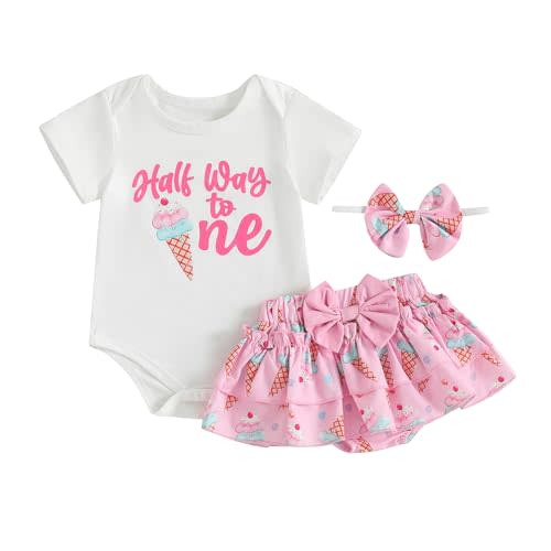 Gaono Baby Girl Birthday Outfit 1/2 Half Way To One Short Sleeve Watermelon Romper Ruffle Bloomer Skirt Set Summer Clothes