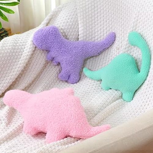 Shellwei 3 Pcs Dinosaur Decorative Pillow for Kids Sherpa Cute Nursery Playroom Pastel Dinosaur Pillow Kawaii Decorative Gift Toy for Boy Girl Kids Nursery Home Decor(Lovely Color)