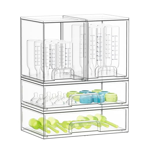 SpaceAid Bottle Storage Organizer Baby - Acrylic Bottles Station Organizer Container, Stackable Clear Drawers for Countertop, Vanity, Bathroom, Cabinet, Pantry Organization, 4 Pack, 2M2L, 14.4" H