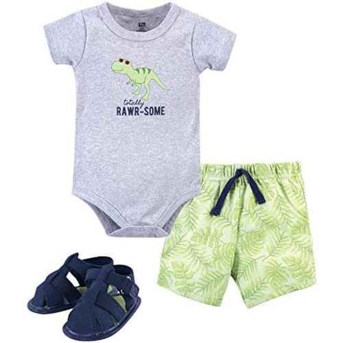 Hudson Baby Unisex Baby Cotton Bodysuit, Shorts and Shoe Set