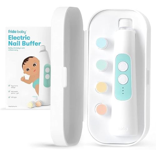 Frida Baby Electric Nail Trimmer, Safe & Easy Electric Nail File, Baby Nail Clipper & Nail Trimmer Kit for Newborn, Toddler, or Children Fingernails & Toenails, 4 Buffer Pads, LED Light, Storage Case - Electric Nail Buffer