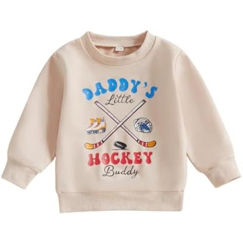 Toddler Hockey Outfit Baby Boy Girl Daddy’s Little Hockey Buddy Sweatshirt Long Sleeve Pullover Kids Winter Clothes