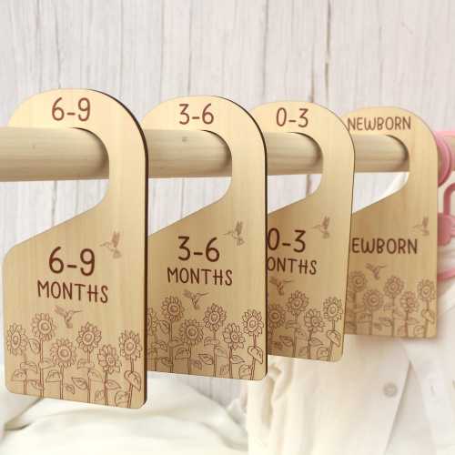 Sunflower Hummingbird Baby Closet Dividers: Wooden Nursery Organizer