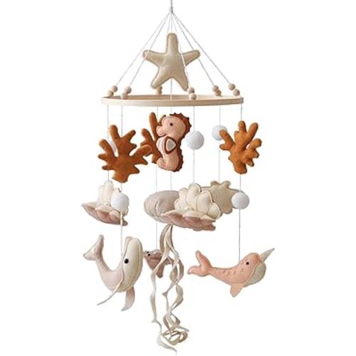 Ocean Life Theme Crib Mobile,Baby Boys Girls Ocean Mobile,Gender Neutral Baby Mobile,Nursery Mobile Soothe Toy,Comfortable Baby Soothing Toys with Various Marine Animals
