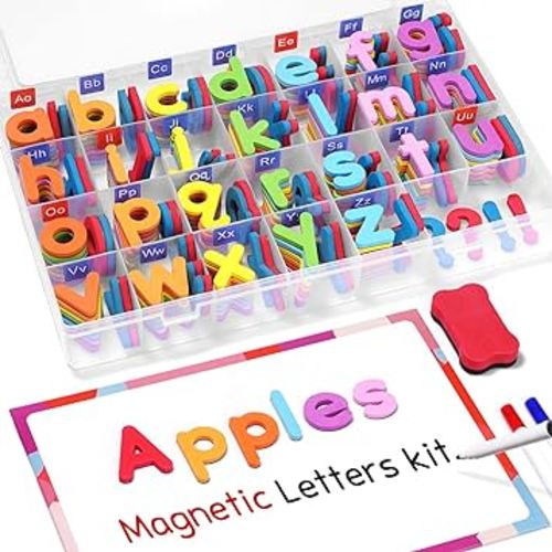 Magnetic Alphabet Letters Kit 238 Pcs with Double - Side Magnet Board - Foam Alphabet Letters for Preschool Kids Toddler Spelling and Learning Colorful ABC Education Fridge Magnets