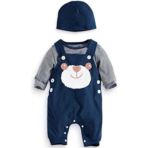 Infant Baby Boys Clothes Newborn Outfits Toddler 3pcs Sets Long Sleeves + Overalls+ Hat 0-18 Month