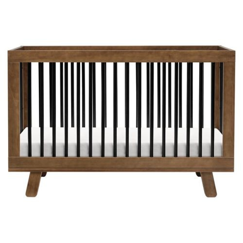 Babyletto Hudson 3-in-1 Convertible Crib with Toddler Rail, Color: Natural Walnut/Black