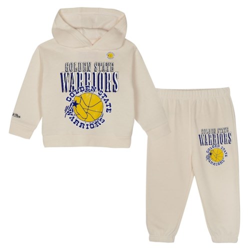 Toddler Mitchell & Ness Cream Golden State Warriors Hang Time Oversized Pullover Hoodie & Pants Set